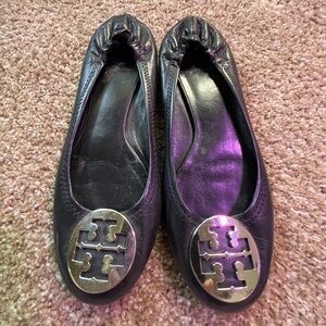 Tory Burch Black Flats W/ Silver Hardware Women’s 10
